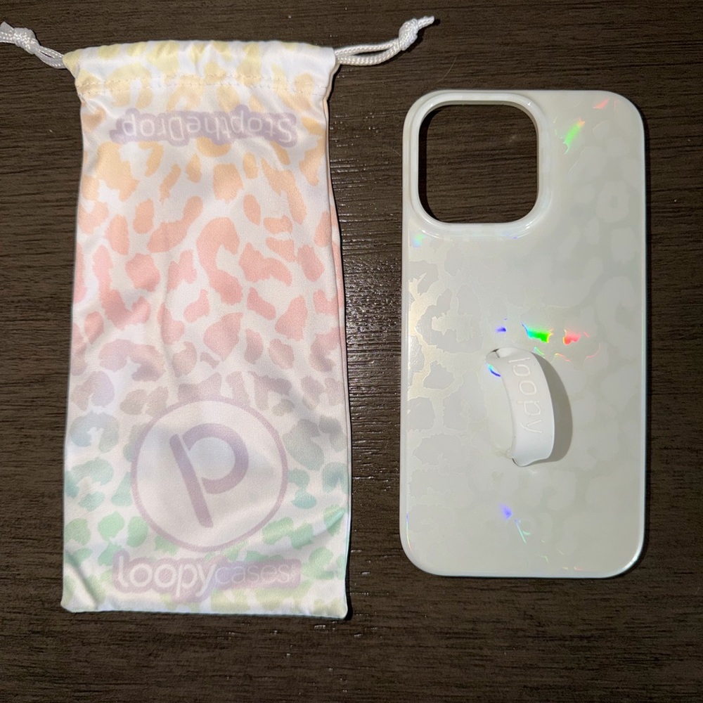 Loopy Case Iridescent White Cheetah Phone Case with Loop